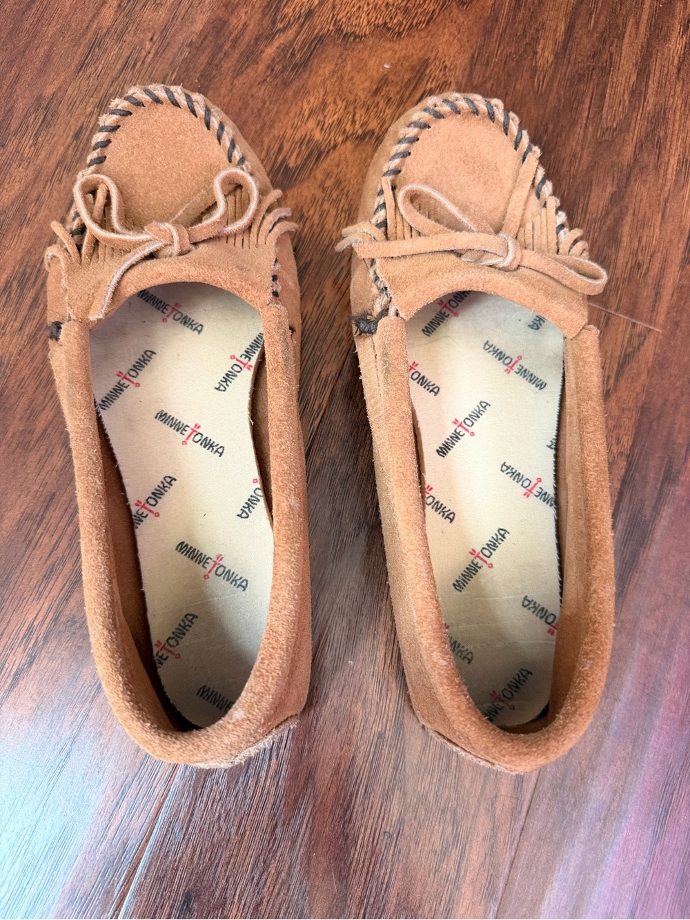 Minnetonka Suede Moccasin Loafers - Tan with Natural Sole